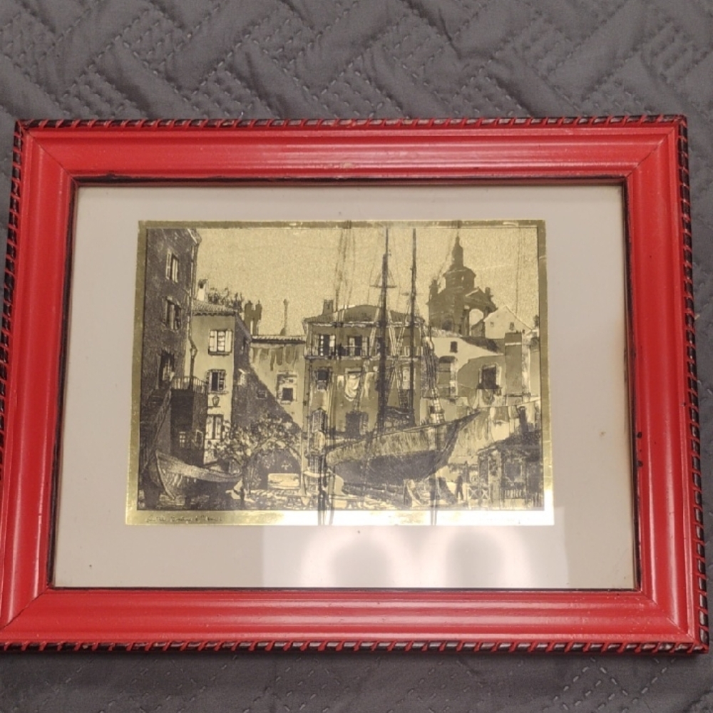 Red Framed Nautical Foil Art
